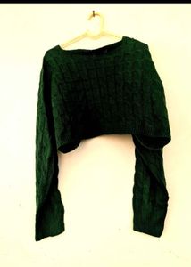 Green Cropped Knit Sweater