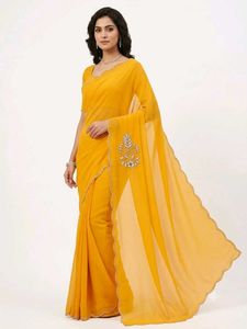 Elegant Yellow Embellished Saree