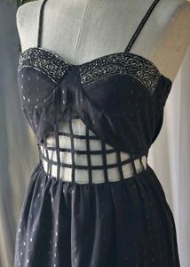 Vintage Black Cutout Midi Dress