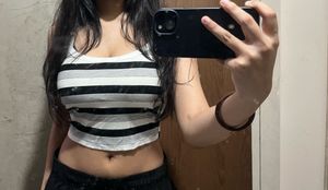 USA padded Imported Striped Cropped Tank Top