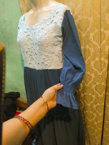 new Elegant Navy Blue Lace Gown