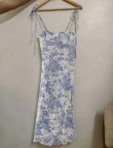 Blue Floral Maxi Dress with Side Slit🩵