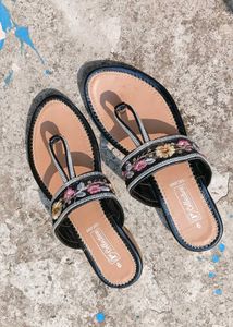 Embroidered Flat Sandals