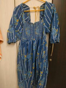 Boho Blue Floral Print Dress
