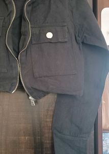 Black Cropped Jacket with Zipper