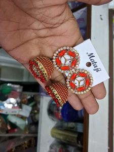 Stunning Red &amp; Gold Jhumka Earrings