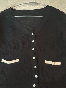 Chic Black Cardigan with Cream Accents