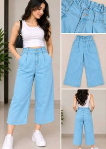 Light Blue Denim Wide Leg Pants