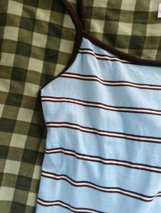 bershka Blue Striped Spaghetti Strap Top