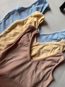 Set of 3 Ribbed V-Neck Tank Tops