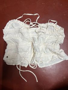 White Ruffle Tie-Front Crop Top