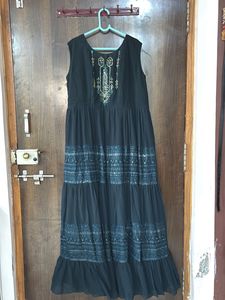 Elegant teal blue Tiered Ethnic Gown