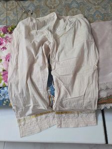 Cream Lace Trim Palazzo Pants