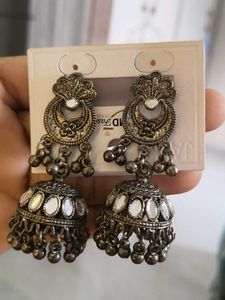 Oxidized Jhumka Earrings with Mirror Work