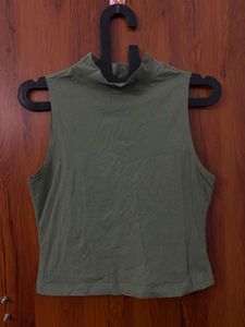 Sleeveless Mock Neck Olive Green Top