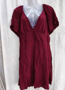 I. Maroon V-Neck Flutter Sleeve Dress