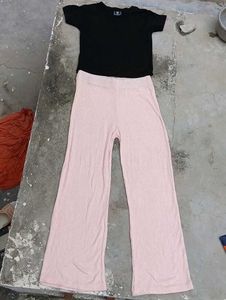 Comfortable Pink Wide-Leg Pants with black crop to