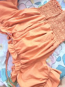 Orange Smocked Top with Ruffles
