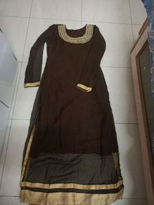 Georgette & Crepe brownKurti Collar Work with Appl