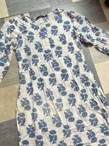 Blue Floral Print Cotton Kurta