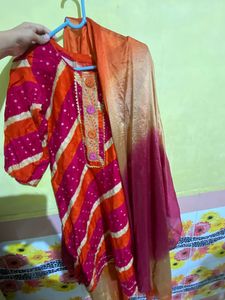 Homemade Shining Red Fabric Kurta Set