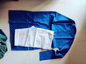 Men's Blue Kurta Set with White Pyjama