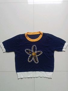 Navy Blue Top with Floral Embroidery