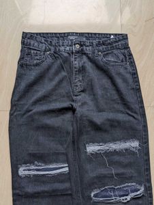 Ripped Black Wide Leg Jeans