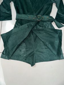 Stylish Green Suede Wrap Dress
