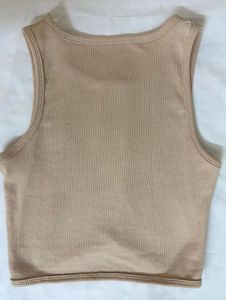 Beige Ribbed Crop Tank Top