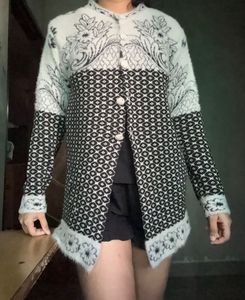 Black & White Floral Knit Cardigan