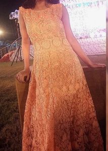 Beautiful Peach Lace Ethnic Gown