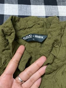 Max Olive Embroidered Top
