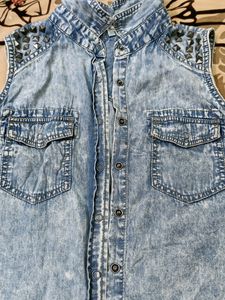 Blue Denim Jacket Cut Sleves