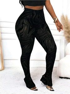 524  Black Velvet Swirl Print Bell Bottoms