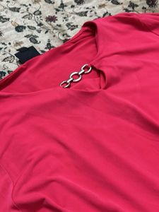 Chic Pink V-Neck Top with Metal Detail