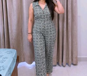 Grey Cotton Floral Printed Jumpsuit