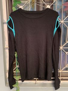 Black Ribbed Long Sleeve Top