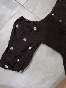 Chic Brown Floral Print Dress(size-xs)