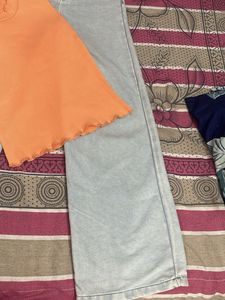 Orange Mock Neck Lettuce Trim Tank Top