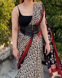 Black & Beige Polka Dot Saree