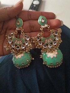 Elegant Mint Green Jhumka Earrings
