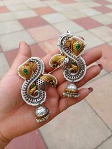 Exquisite Peacock green stone Jhumka Earrings