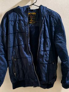 Men's Navy Blue Lined Bomber Jacket with fur