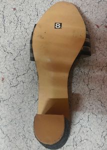 New Black And Silver Strip Low Heel