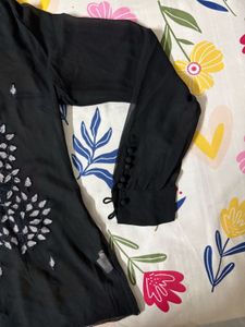 Black Sheer Embroidered Button-Up Shirt