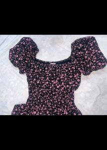 Lolita Floral Puff Sleeve Tiered Dress