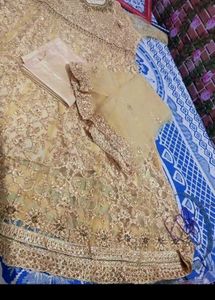 unstitched Elegant Golden Anarkali Suit