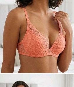 Peach Lace Trim Bra