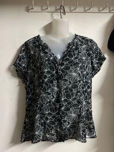 Black Floral V-Neck Ruffle Top